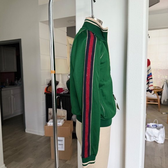GUCCI Green Cotton/Poly blend Jacquard Zip up TRACK Jacket Sweatshirt, size Lg. - Picture 10 of 13